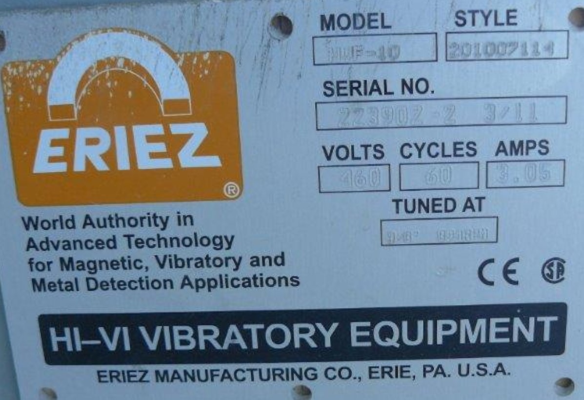 2 Units - Eriez Hi-vi Vibratory Equipment, Model Hvf-10, 10" W X 14' L Vibratory Pan Feeders)